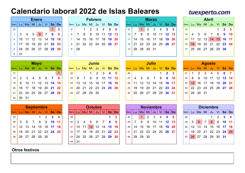 Calendario laboral 2022, calendarios con festivos por comunidad para descargar e imprimir 5