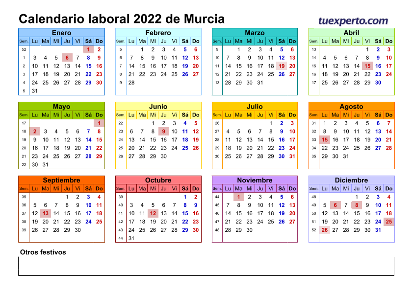 Calendario laboral 2022, calendarios con festivos por comunidad para descargar e imprimir 11