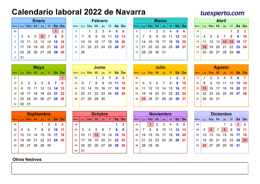 Calendario laboral 2022, calendarios con festivos por comunidad para descargar e imprimir 12