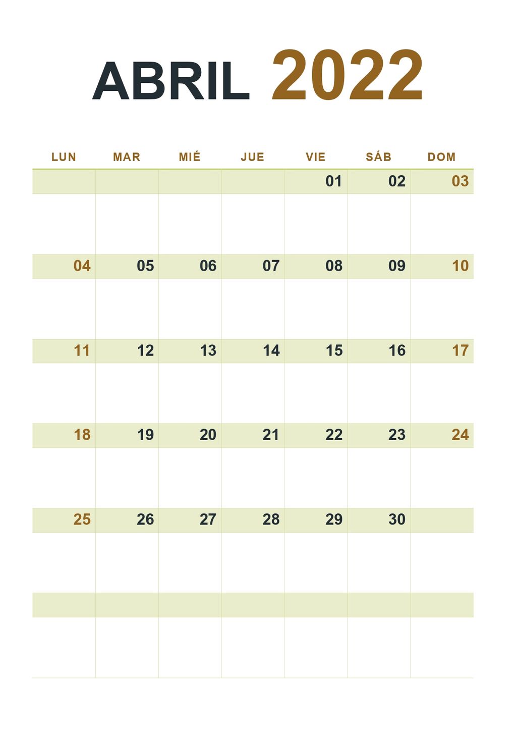 calendario 2022 abril vertical