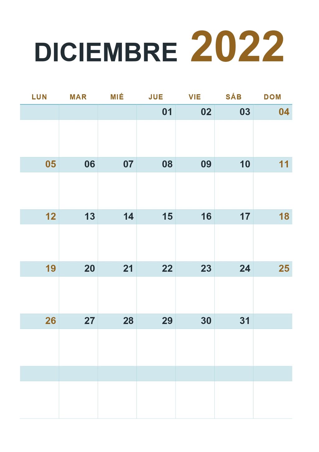 calendario 2022 diciembre vertical