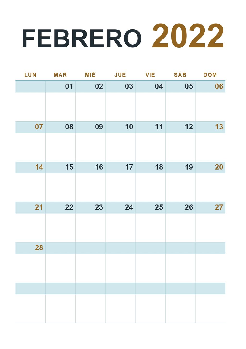calendario 2022 febrero