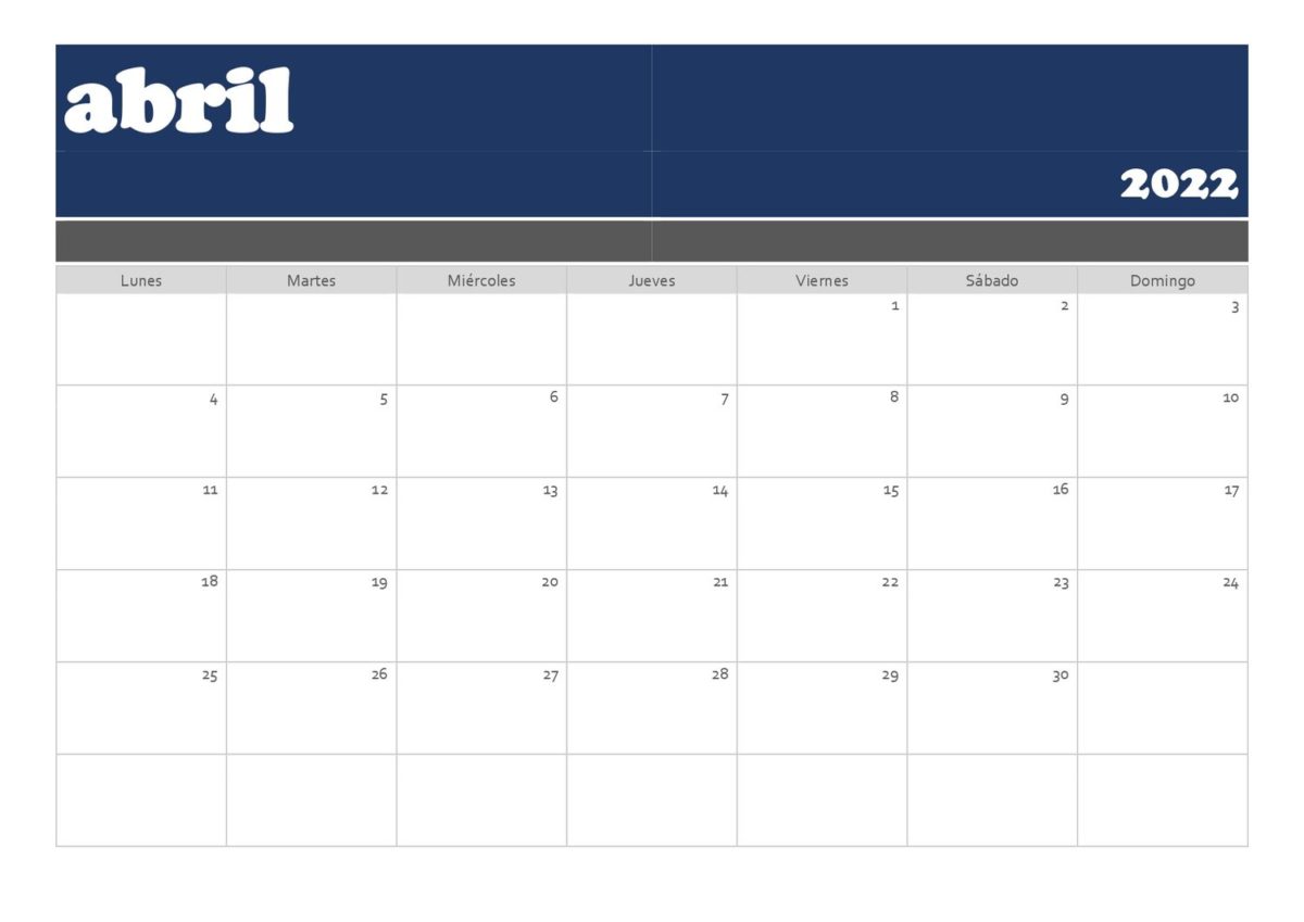 calendario 2022 horizontal abril