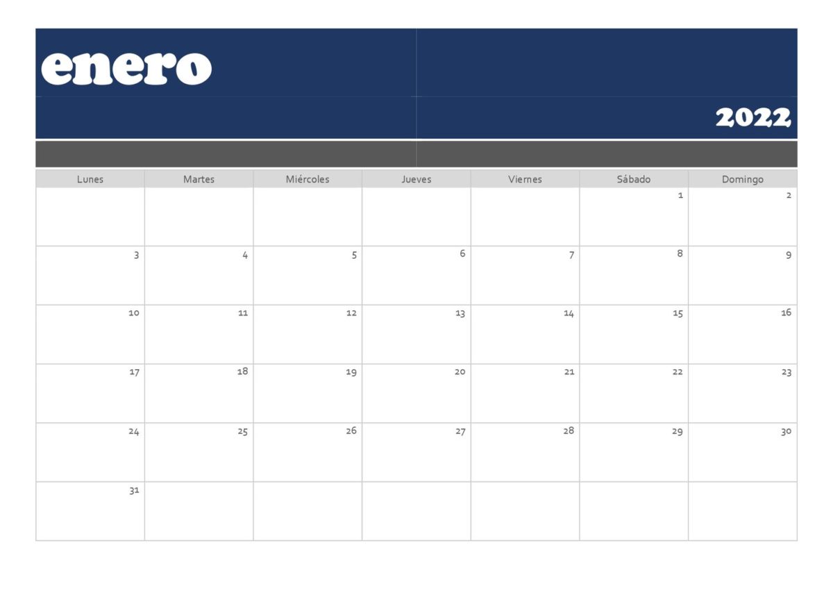 calendario 2022 horizontal enero