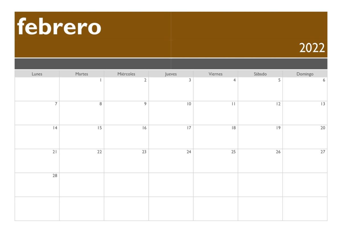 calendario 2022 horizontal festivos febrero