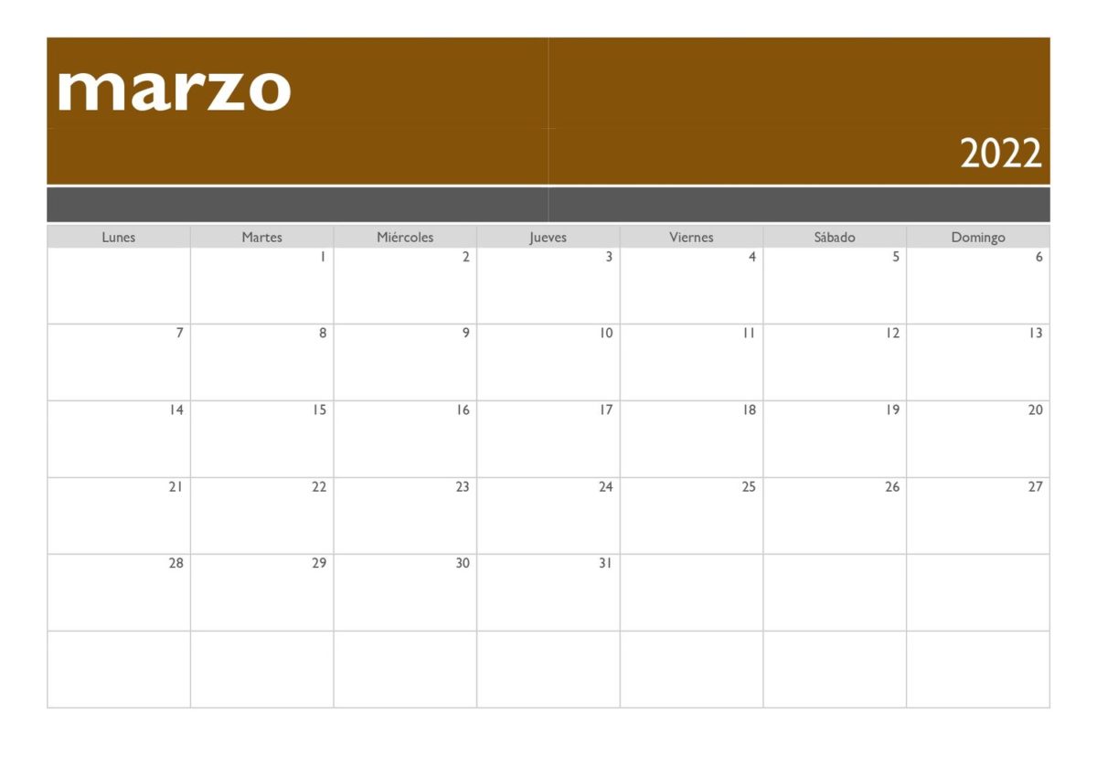 calendario 2022 horizontal festivos marzo