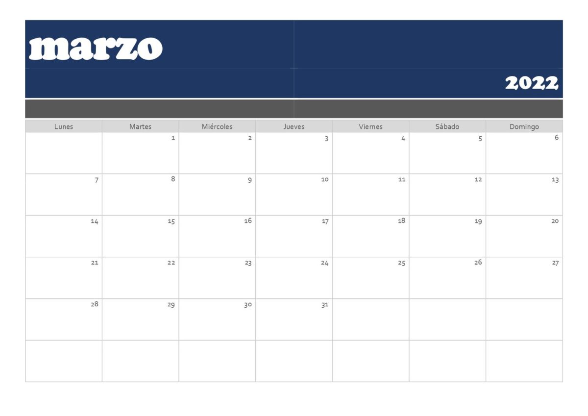 calendario 2022 horizontal marzo