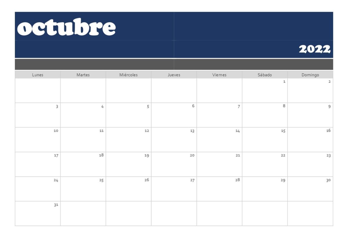 calendario 2022 horizontal octubre