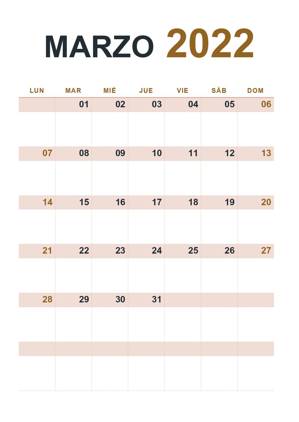 calendario 2022 marzo vertical