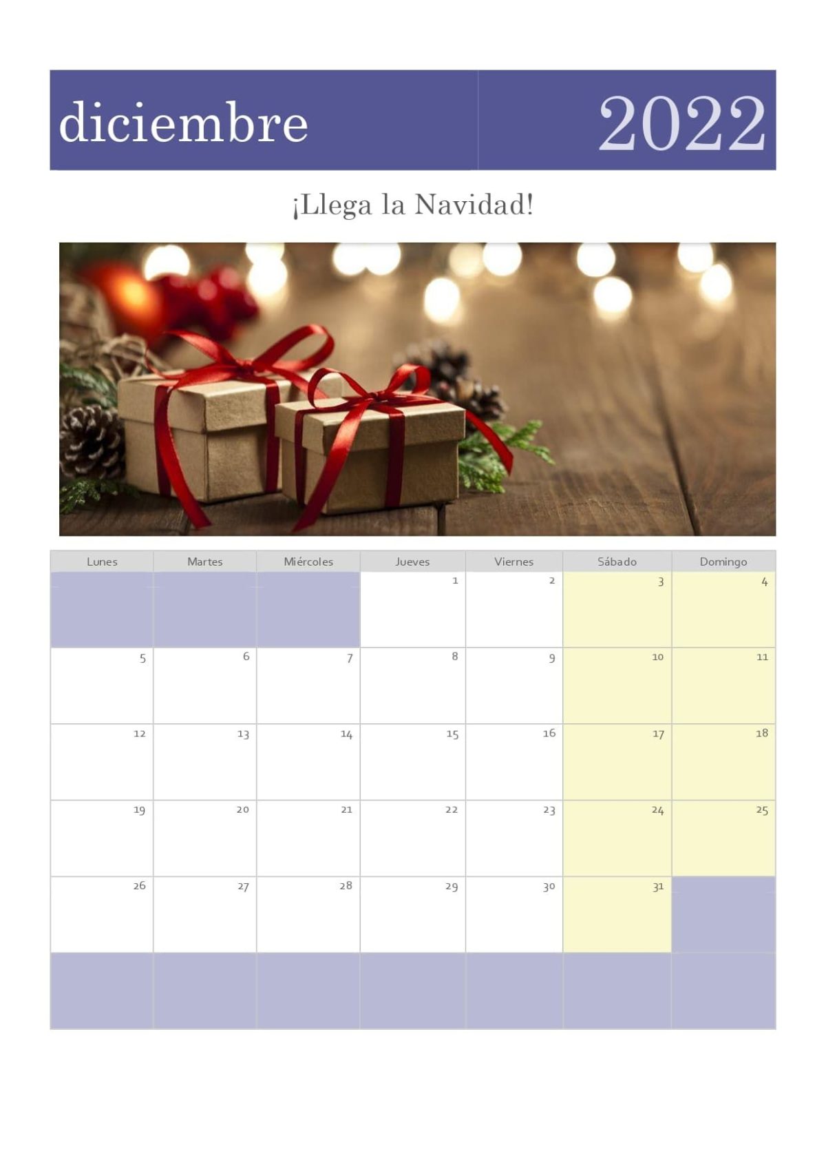 plantilla calendario diciembre 2022