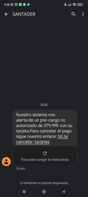 No piques: falso mensaje del Santander de un cargo a tu tarjeta