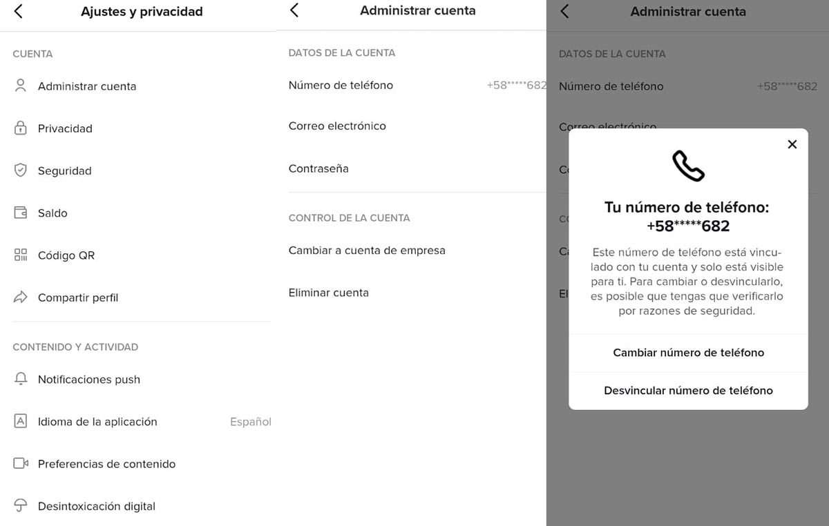 cambiar numero telefono tiktok