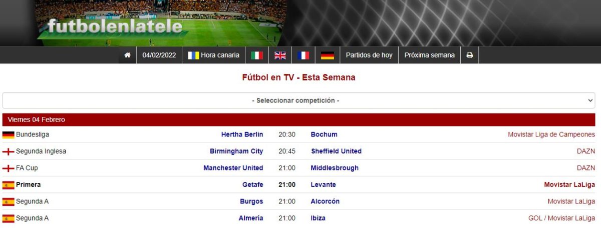 Con esta web sabrás el horario y canal para ver cualquier partido de fútbol 1