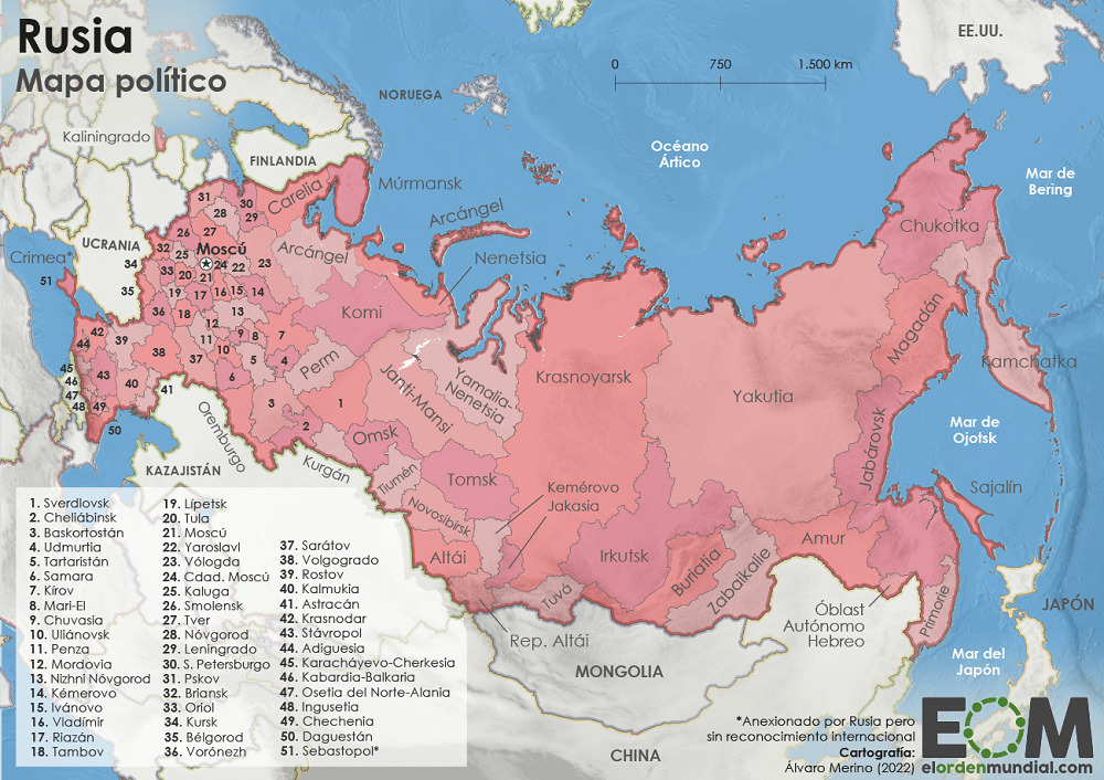 mapa político de rusia