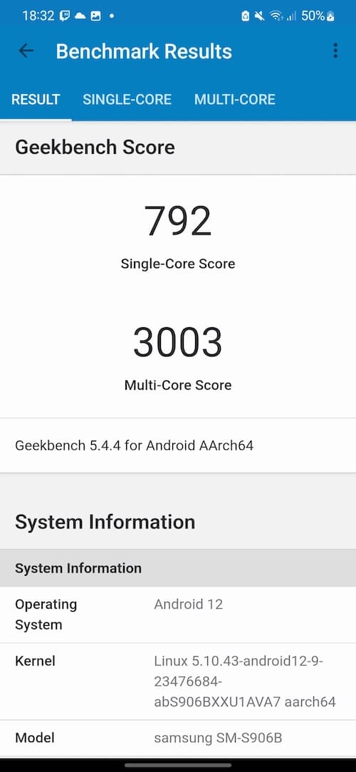 benchmark galaxy s22 0