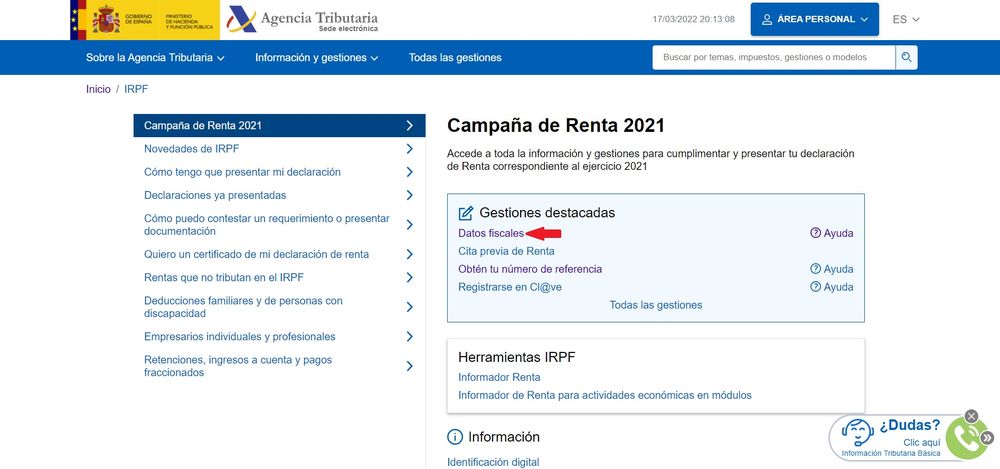 paso 2b consultar descargar datos fiscales de 2021