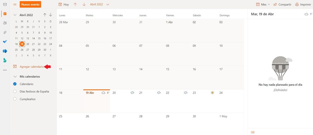 Outlook Calendar paso 2a transferir todos los cumpleaños de Facebook