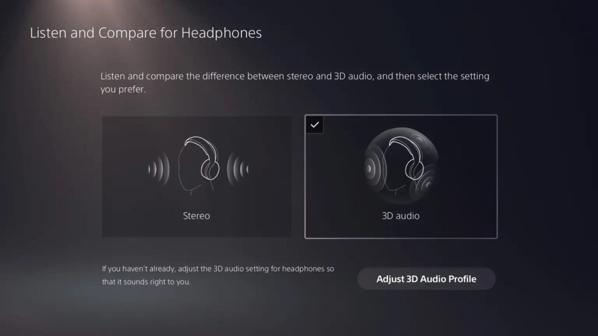 escuchar y comparar audio estereo y 3d en misma pantalla en PS5