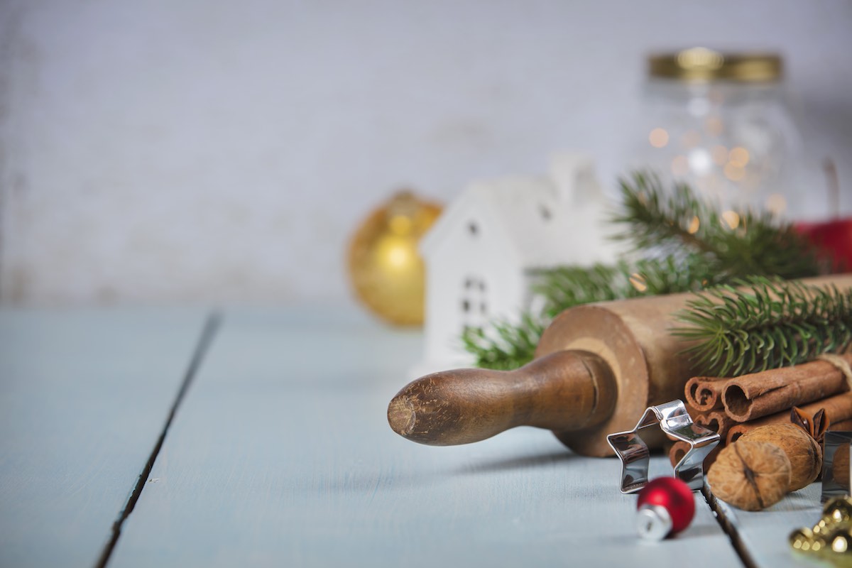 Christmas Baking background. Ingredients for Christmas cooking