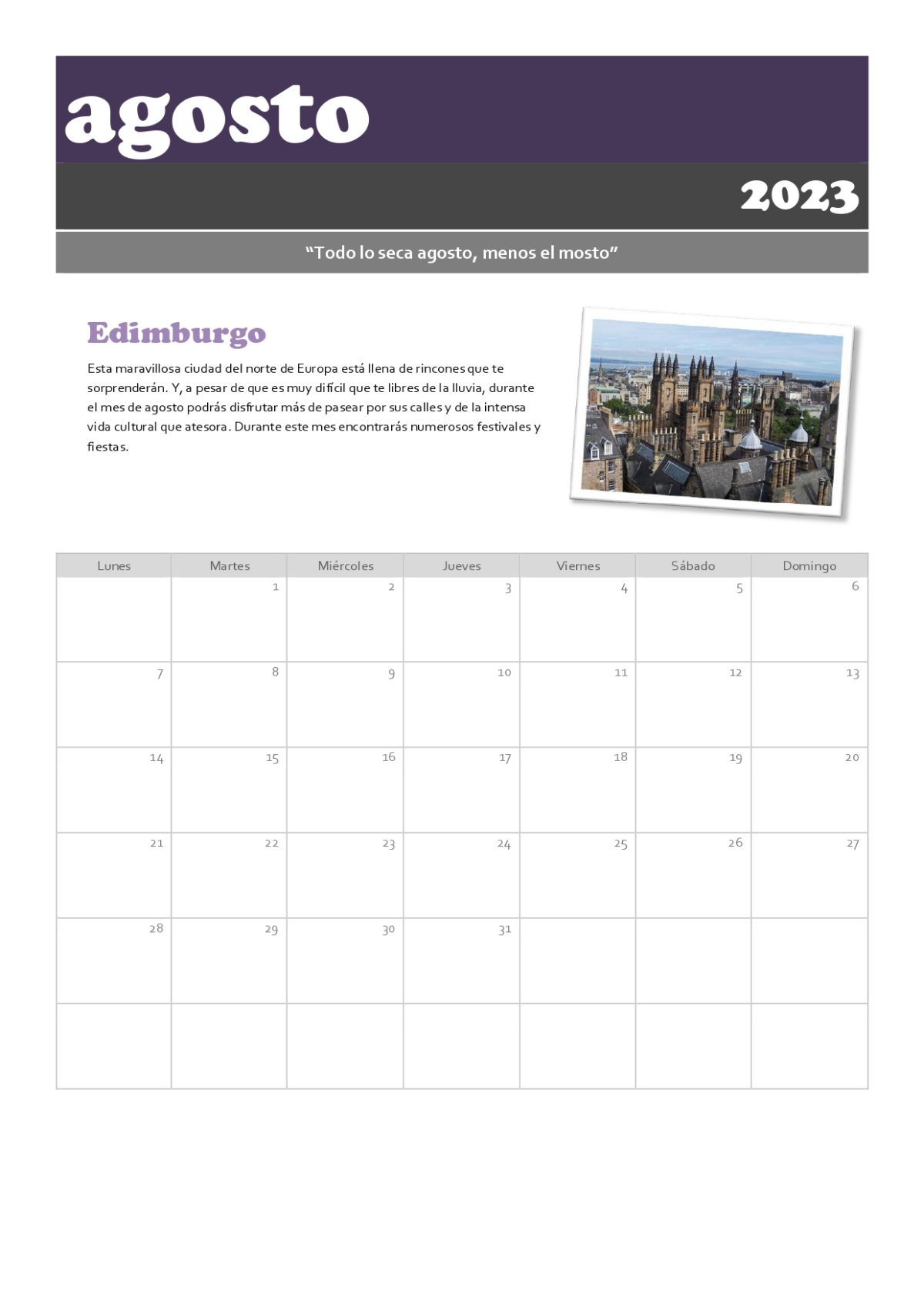 calendario 2023 escapadas agosto