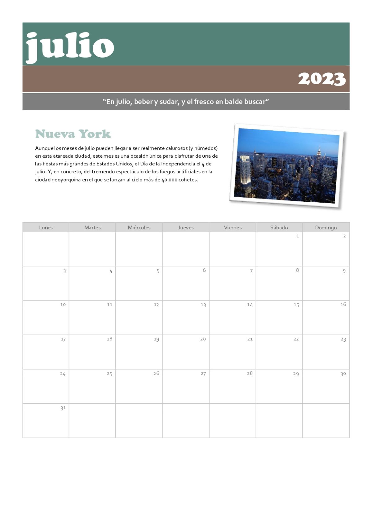 calendario 2023 escapadas julio