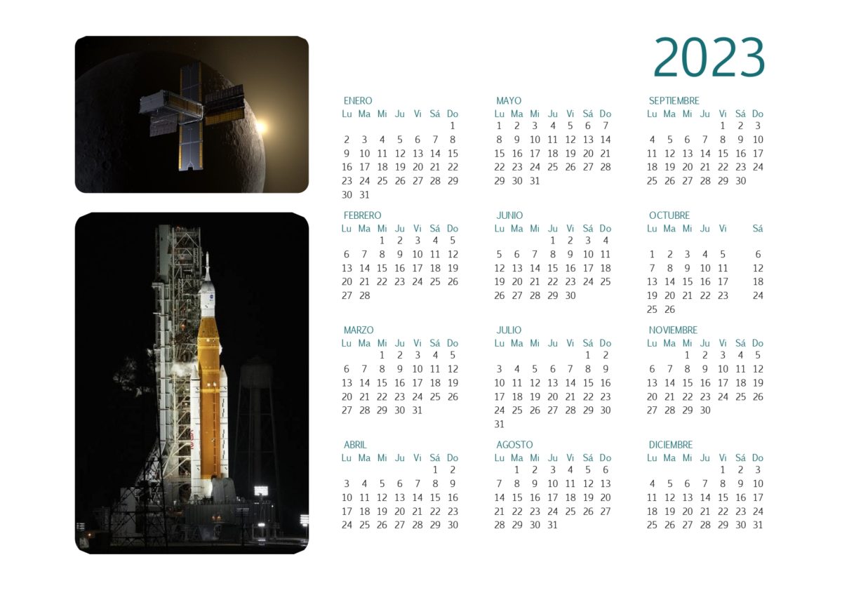 Calendario 2023 todo mision artemis