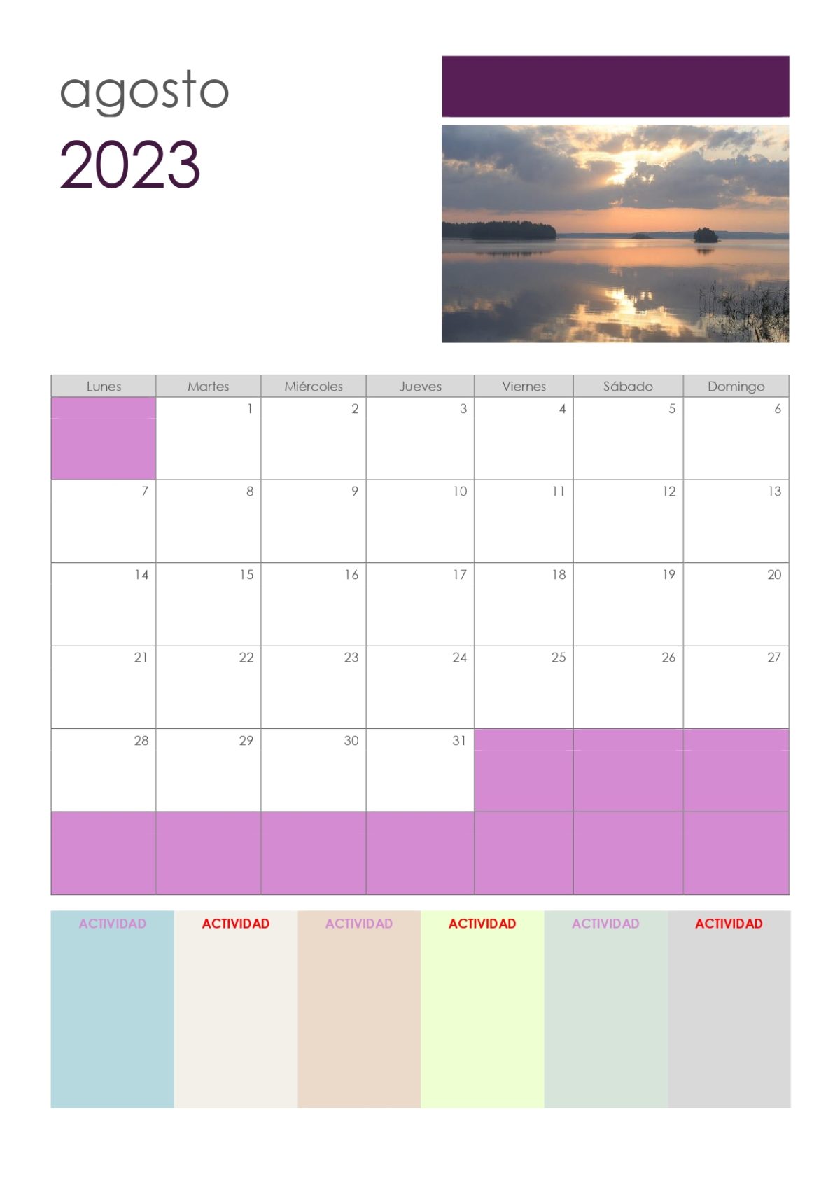 calendario actividades 2023 agosto