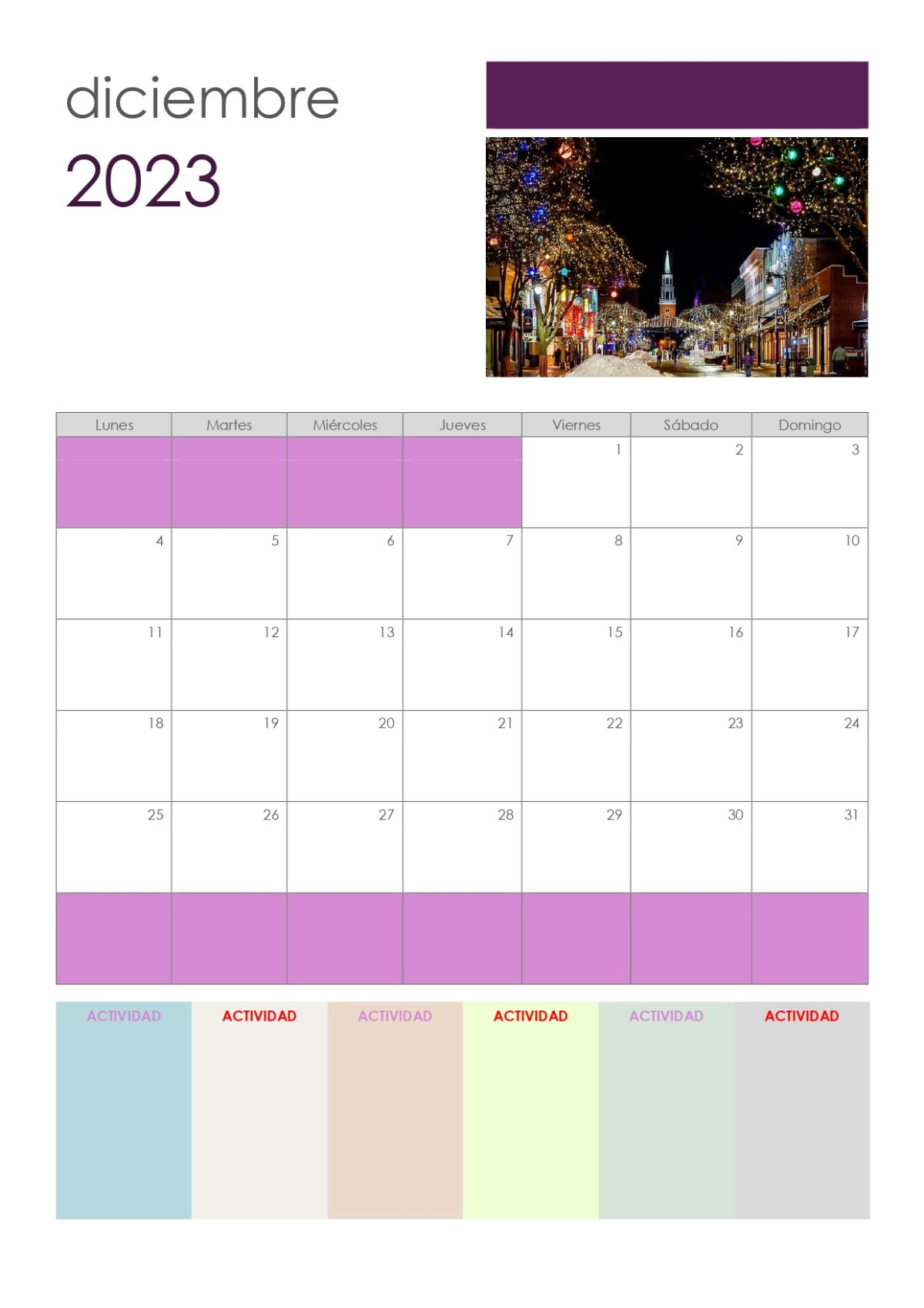 calendario actividades 2023 diciembre