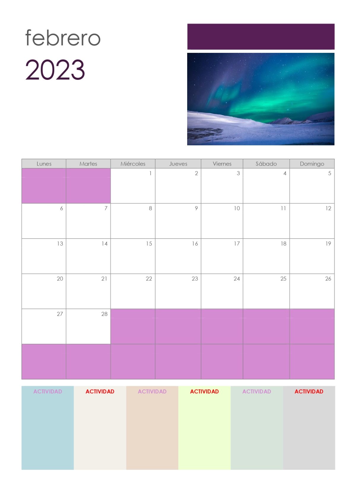 calendario actividades 2023 febrero