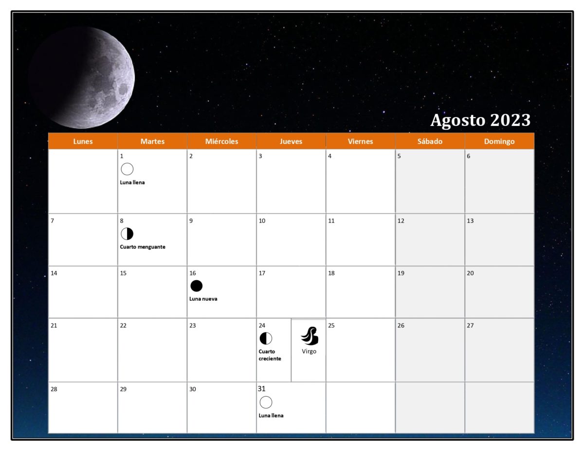 Calendario fases de la luna 2023-agosto