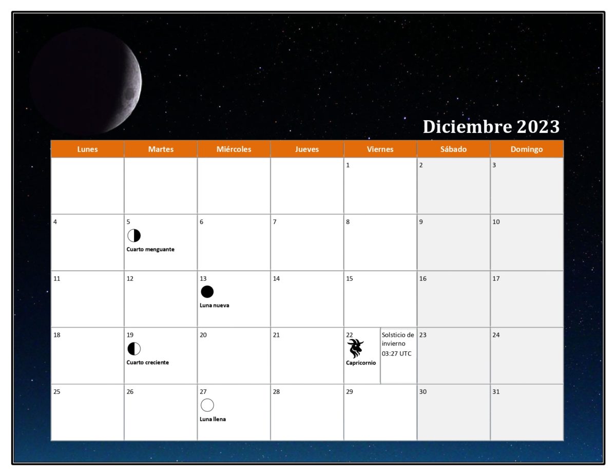 Calendario fases de la luna 2023-diciembre