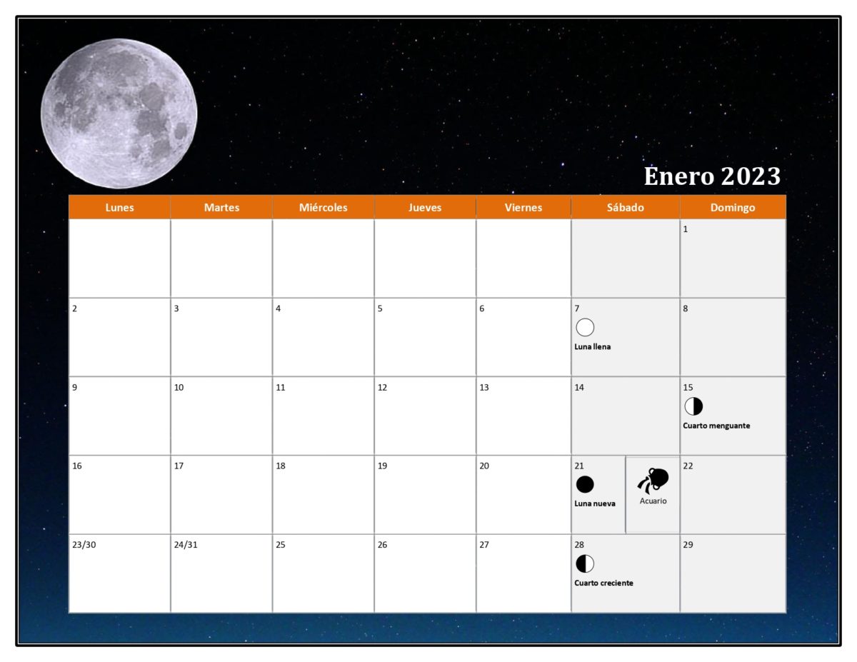Calendario fases de la luna 2023-enero