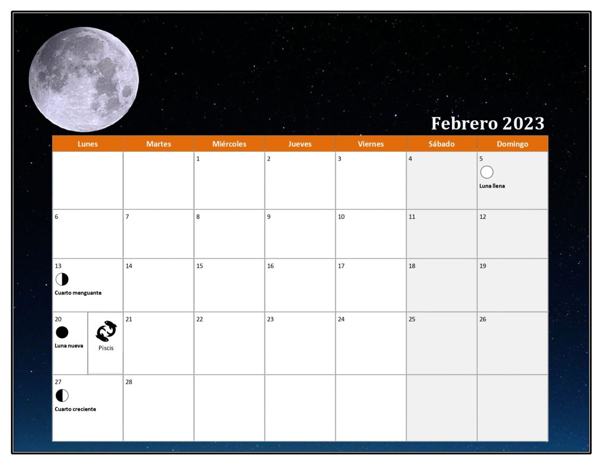 Calendario fases de la luna 2023-febrero