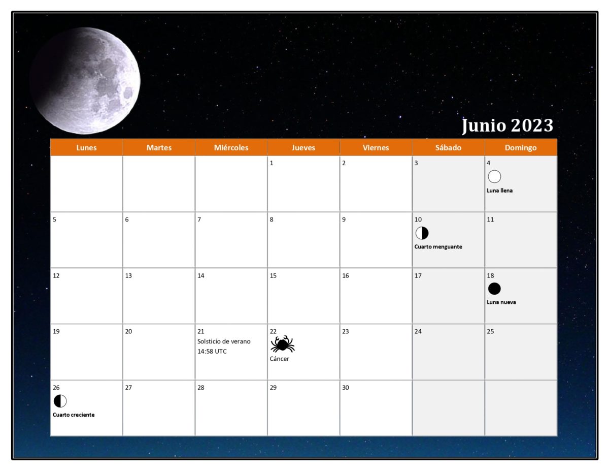 Calendario fases de la luna 2023-junio