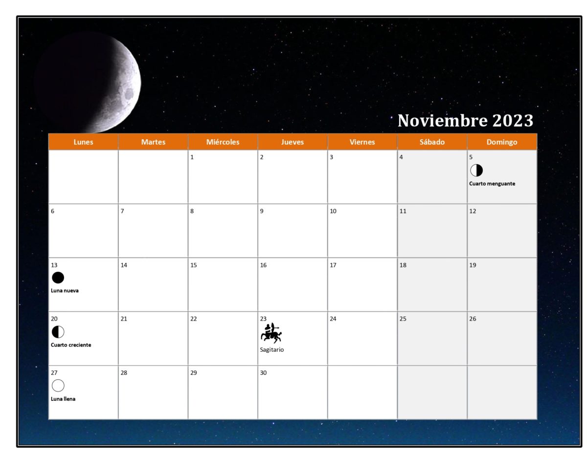 Calendario fases de la luna 2023-noviembre