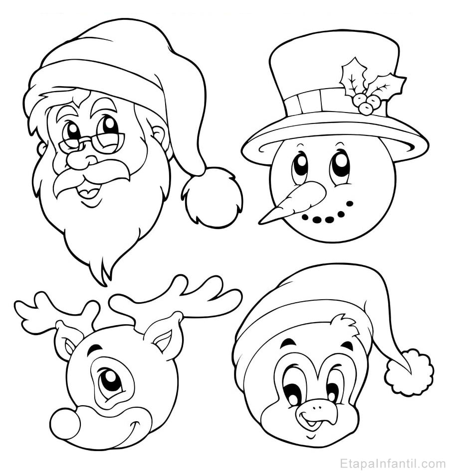 Dibujo-de-Navidad-de-Papá-Noel-ciervo-muñeco-de-nieve-y-pingüino