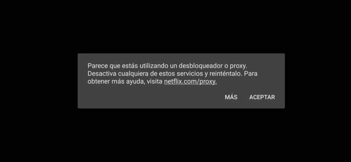 estás utilizando un desbloqueador o proxy en Netflix