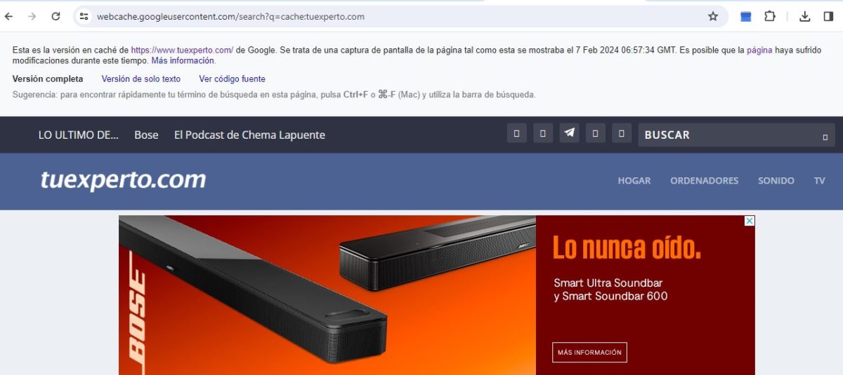 Cómo ver la caché de una página web ahora que Google ya no las almacena 2 cache-google