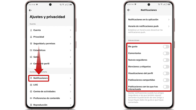 Deshabilita todas las notificaciones de TikTok