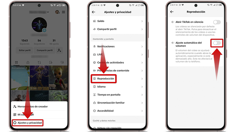 Trucos para ahorrar batería en TikTok: quita el ajuste automático de volumen