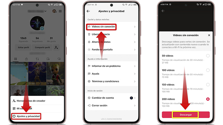 Trucos para ahorrar batería en TikTok: ve vídeos sin conexión