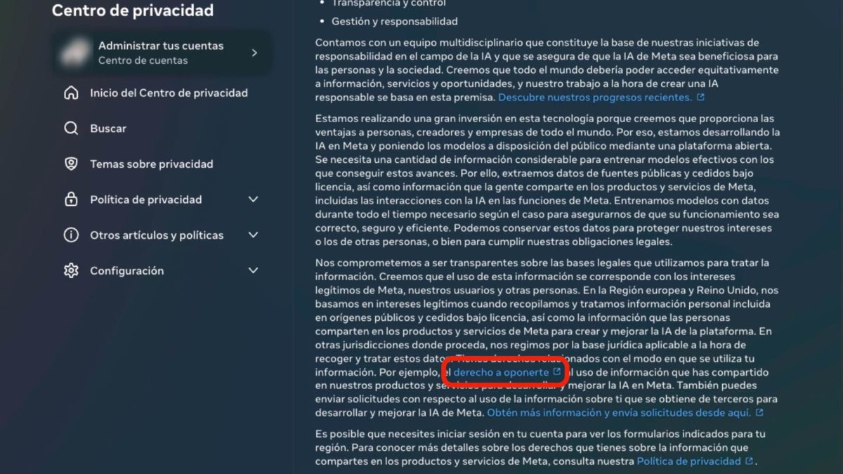Cómo evitar que Meta utilice mi contenido en Facebook o Instagram para entrenar su IA 3 Cómo evitar que Meta utilice mi contenido en Facebook o Instagram para entrenar su IA