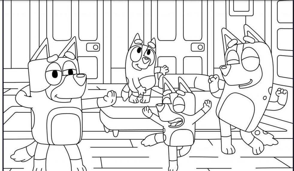 Más de 100 dibujos de Bluey y otros personajes Disney para colorear, descargar e imprimir 2 bluey-familia