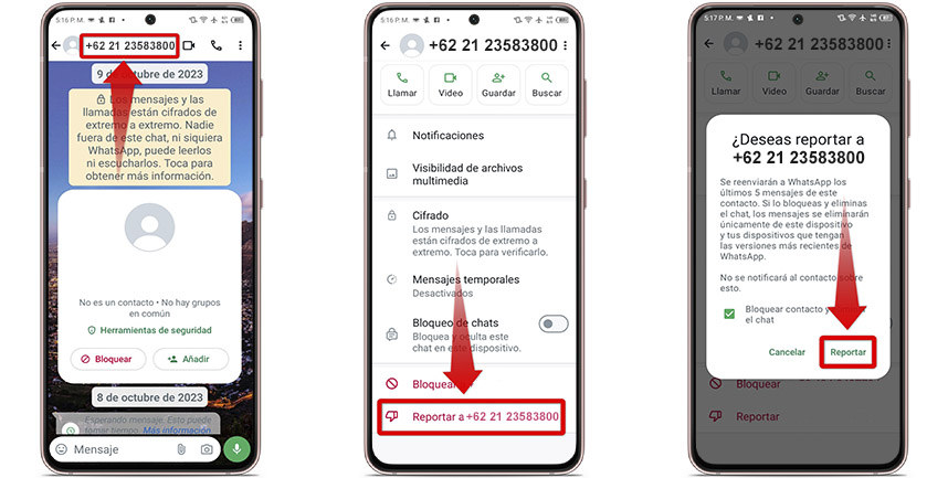 Cómo bloquear todas las llamadas y mensajes del prefijo +62 en WhatsApp 4 Cómo reportar llamadas de prefijo +62 en WhatsApp
