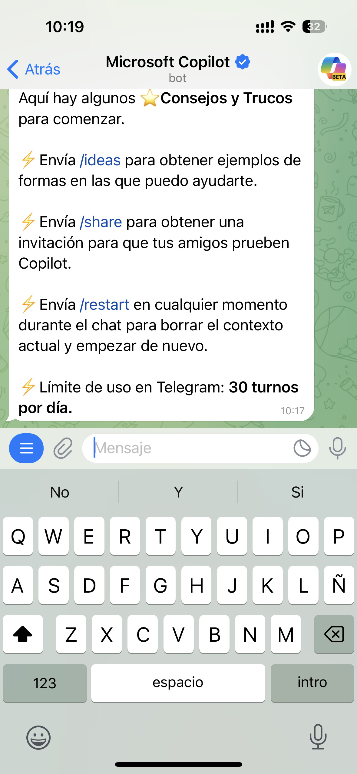 Cómo utilizar el bot de Copilot en Telegram 6 Screenshot