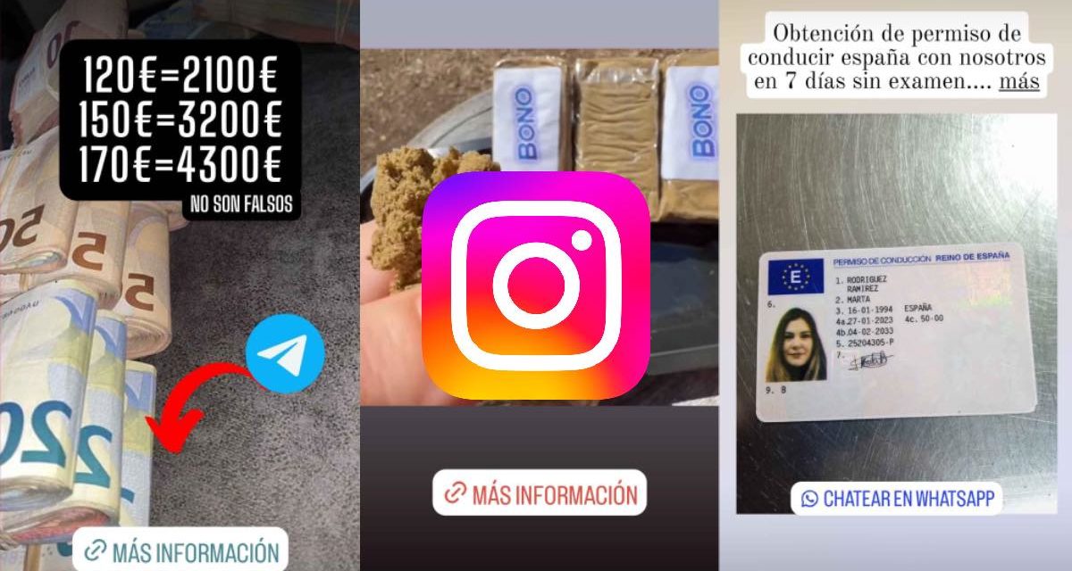 Drogas, tarjetas robadas y billetes y carnés falsos, Instagram tiene un problema con la publicidad