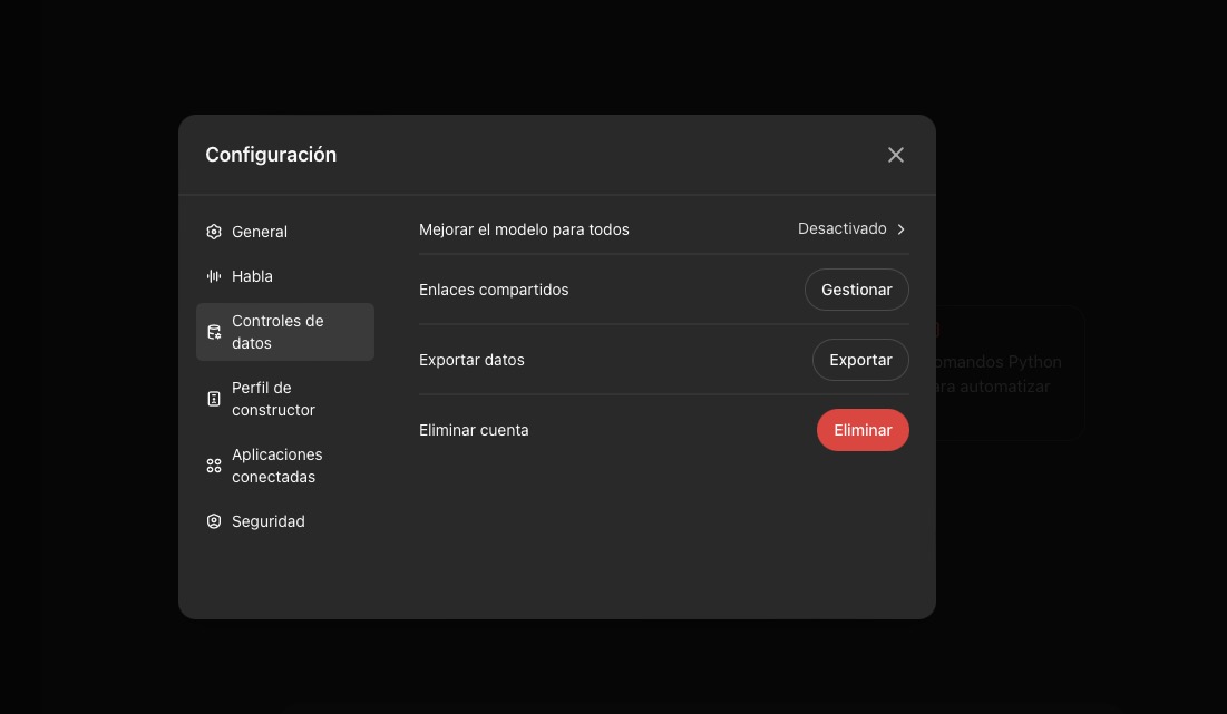 Así estoy usando ChatGPT de forma totalmente privada 3 Desactivar el entrenamiento del modelo de ChatGPT