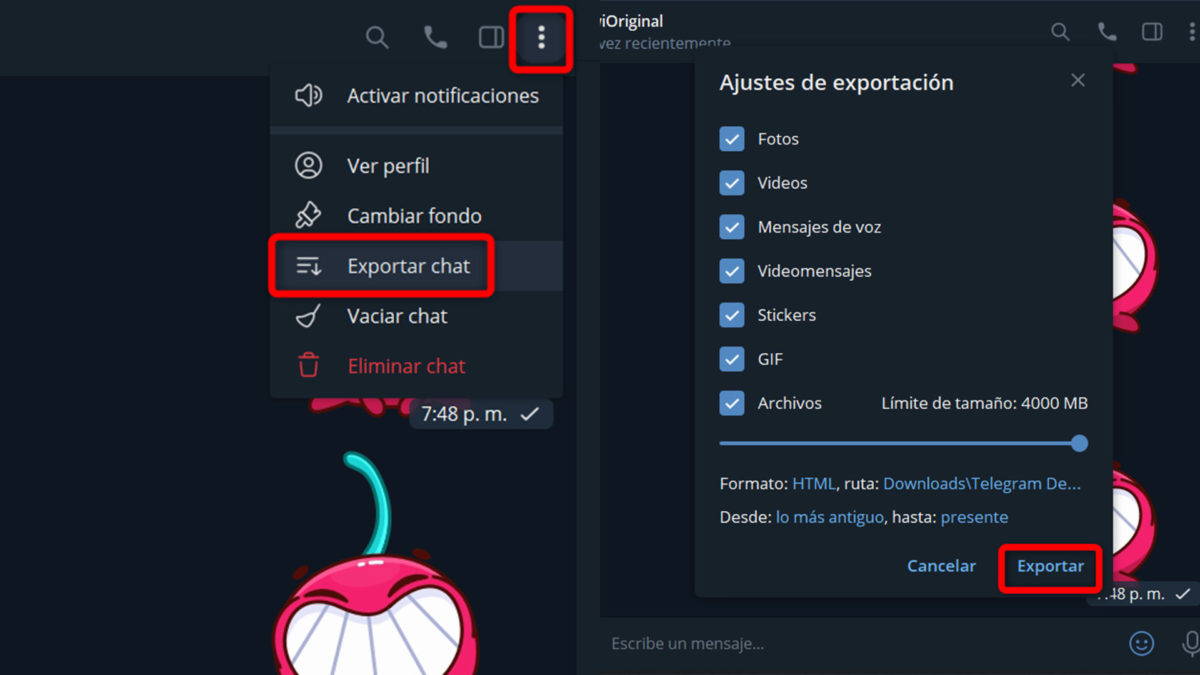 Cómo descargar tus chats y todos los archivos de Telegram paso a paso 2 Cómo descargar los chats individuales de Telegram paso a paso