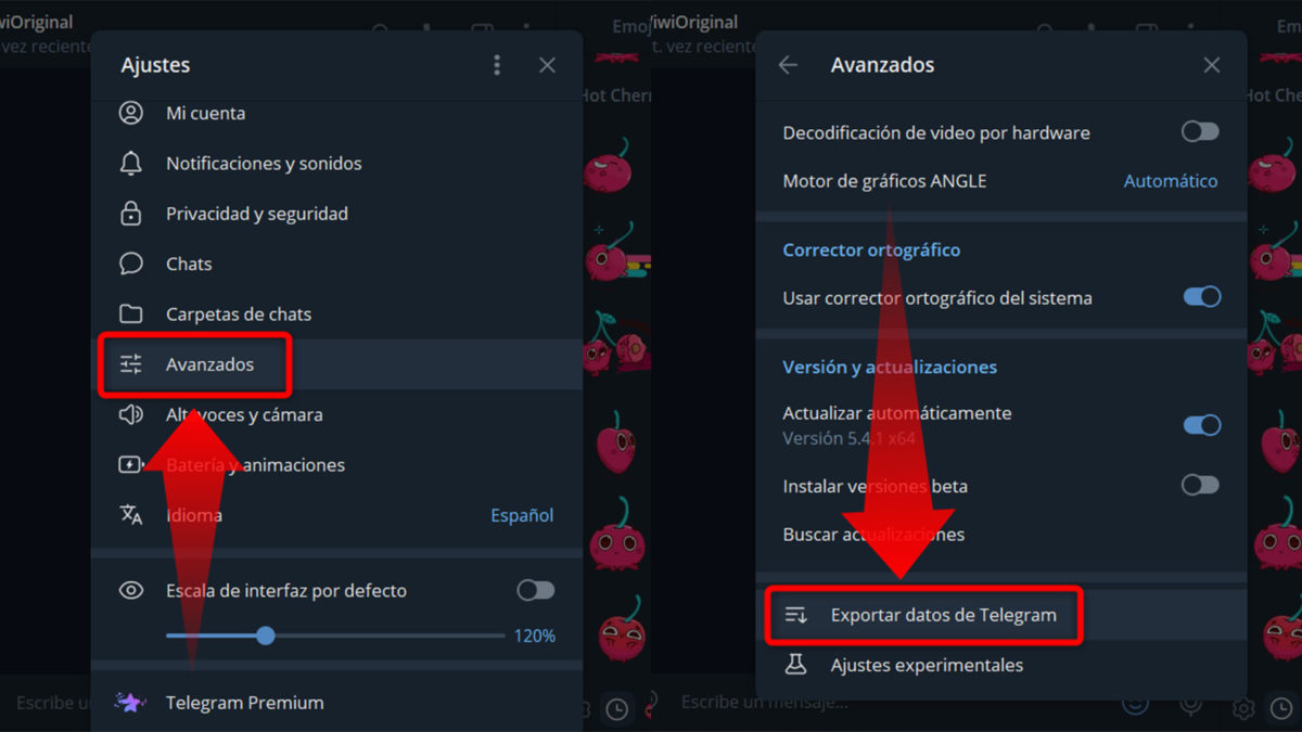 Cómo descargar tus chats y todos los archivos de Telegram paso a paso 4 Ve a las opciones avanzadas de Telegram