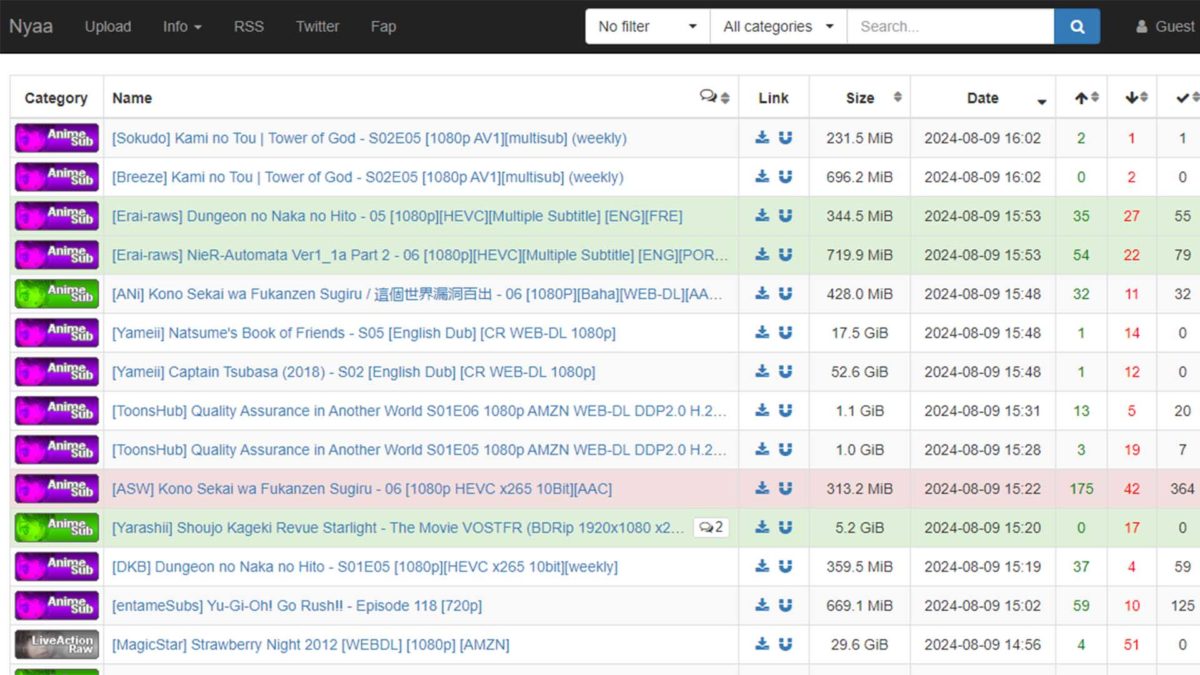 Mejores páginas para descargar archivos torrent que funcionan en España: NYAA
